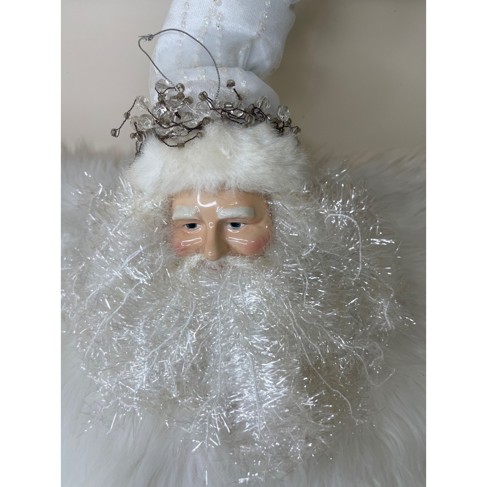 Vintage Dillard's‎ Trimmings Porcelain Santa Head White Hanging Decor With Box - Picture 4 of 14